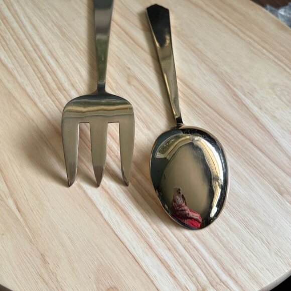 Star Of Siam Gold-Tone Serving Spoon & Fork Set With Ornate Handles - Picture 7 of 10